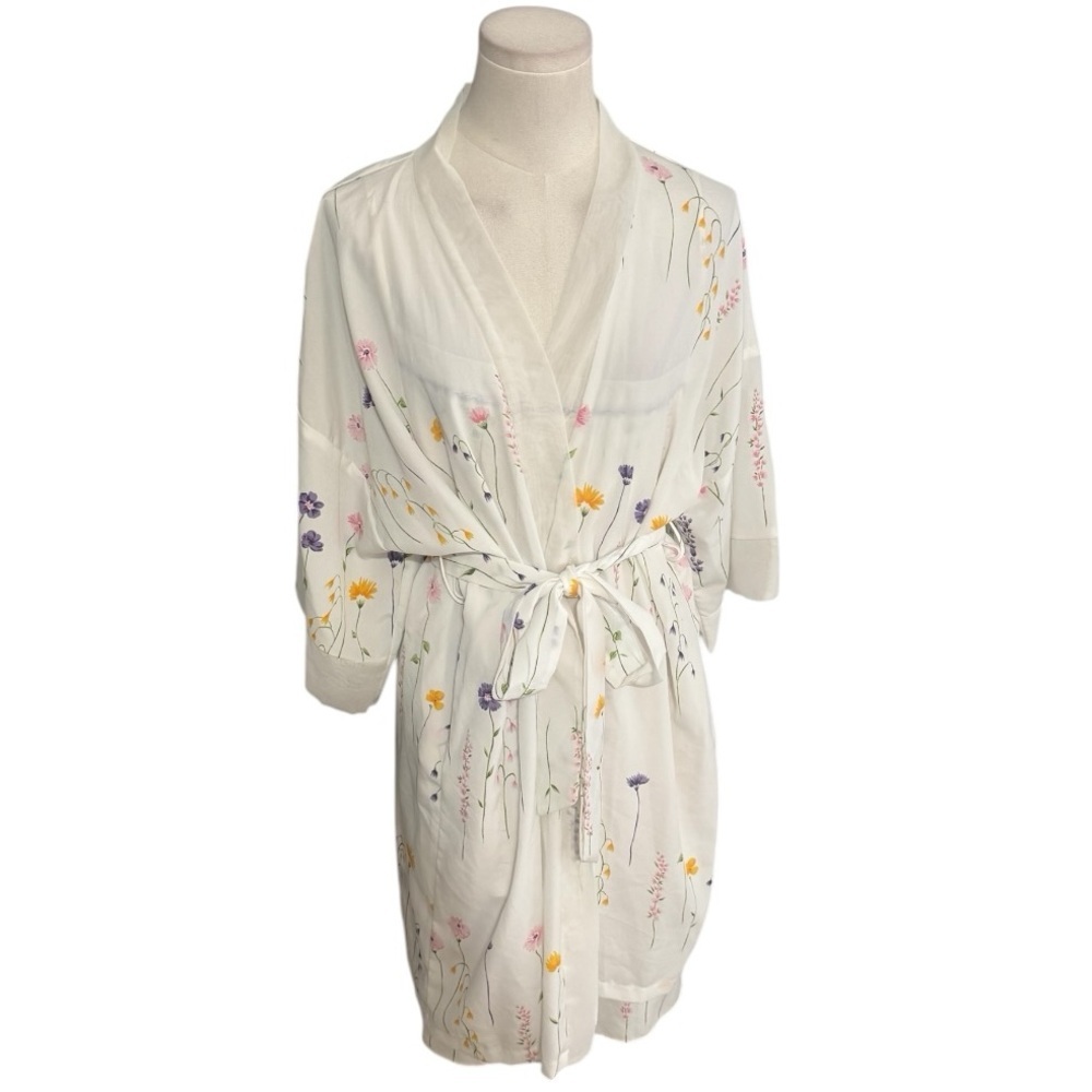 Robe & Slip Dress Set L.A. INTIMATES Ivory Floral XL L Vintage Lingerie Boho